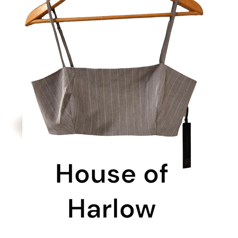 House Of Harlow 1960 Taupe Pinstripe Bandeau Top. Size M